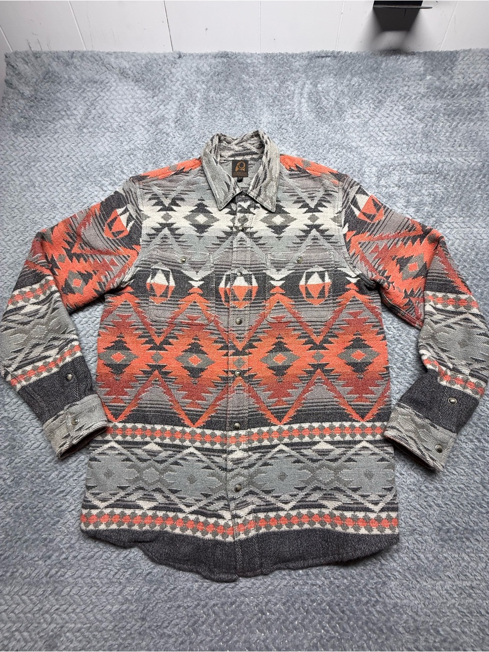 Men's Aztec Snap-Front Shirt Jacket - Gray & Orange